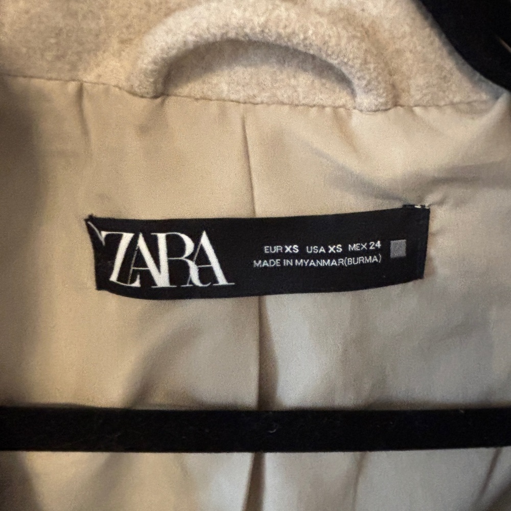 Zara Tan Long Pea Coat Oversized One Button Neutral XS - Picture 6 of 13